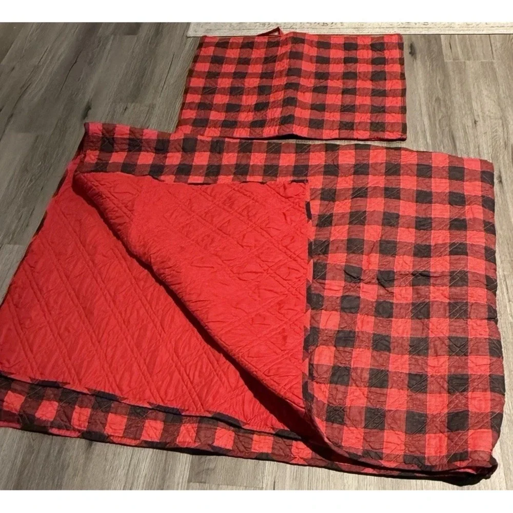Twin Quilt Set Red Black Buffalo Plaid Coverlet with Sham‎ Cabin Lodge Bedding